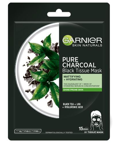 Masca textilă neagră cu extract de ceai negru Pure Charcoal Naturals (masca de țesut negru) 28 g